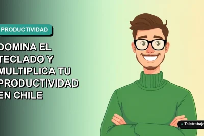 Ilustración vectorial plana de un trabajador remoto masculino con suéter verde y anteojos, sonriendo, sobre un fondo de gradiente suave azul verdoso. A la derecha, espacio negativo a la izquierda.