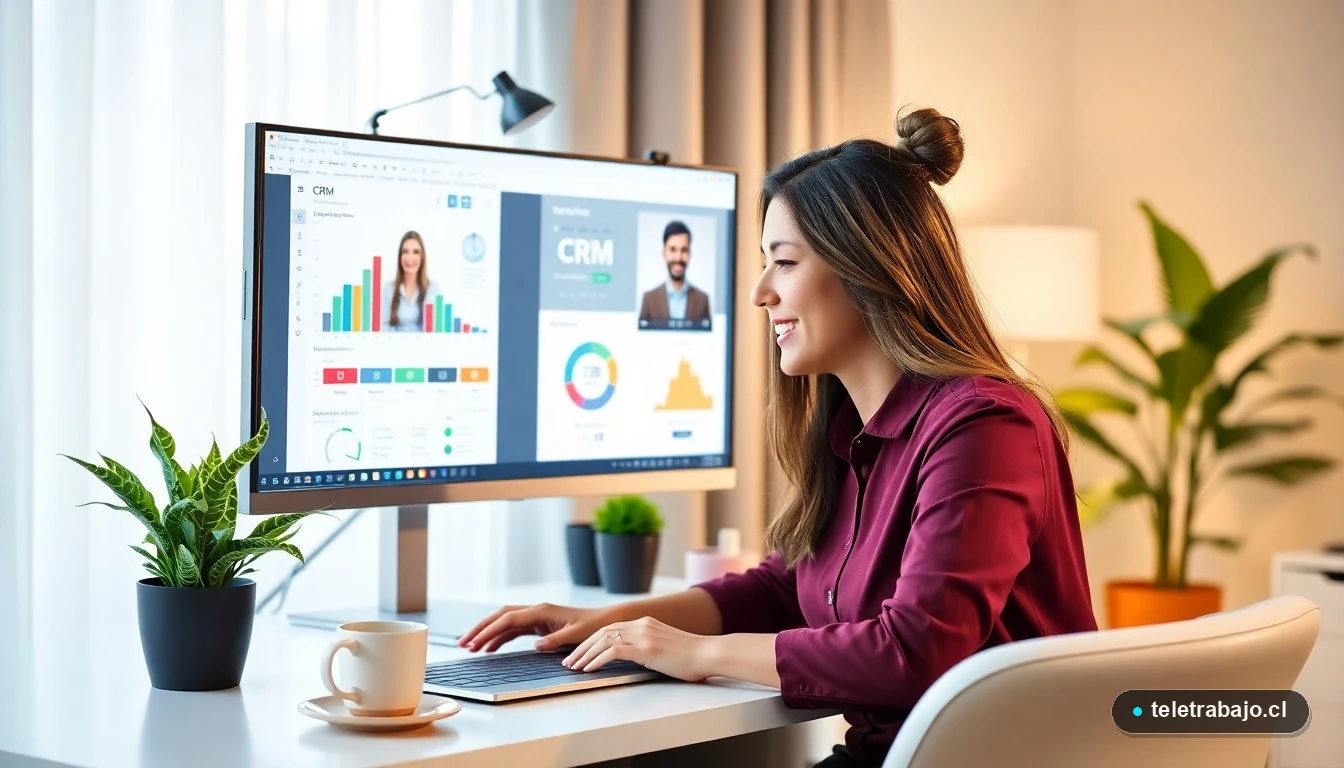 Profesional chilena trabajando en atención al cliente remota desde su oficina en casa