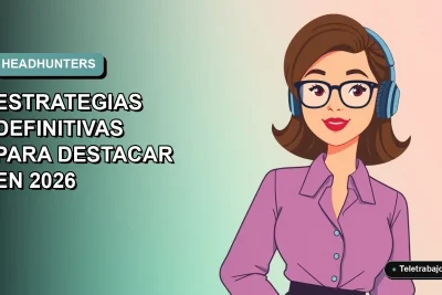 Ilustración plana corporativa de una mujer profesional de tecnología trabajando de forma remota, con fondo degradado suave y espacio negativo.