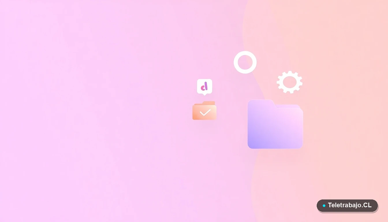 Composición abstracta de interfaz de usuario tecnológica con gráficos y iconos flotantes en tonos lavanda y durazno, sobre fondo degradado.