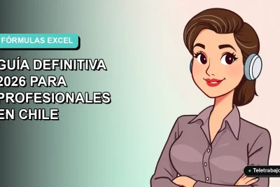 Ilustración plana de un profesional chileno revisando fórmulas de Excel en su computador portátil, fondo con gradiente suave.
