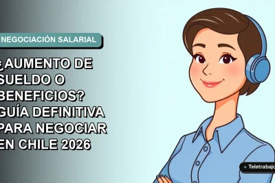 Ilustración vectorial plana de una mujer profesional chilena con blusa azul y pelo corto, sobre fondo degradado suave, representando la negociación laboral.