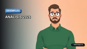 Ilustración vectorial plana de un trabajador masculino de tecnología con suéter verde mirando con preocupación, sobre un fondo degradado azul y gris. Espacio negativo a la izquierda.