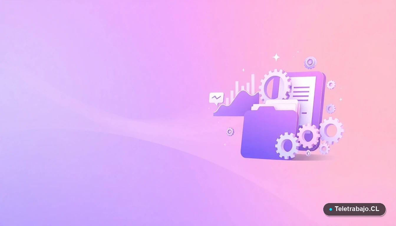 Interfaz de usuario abstracta con gráficos flotantes y engranajes, representando datos de desempleo, sobre fondo degradado lila.