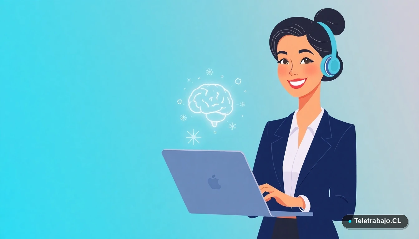 Profesional chilena usando inteligencia artificial para optimizar su proceso de autocandidatura laboral.