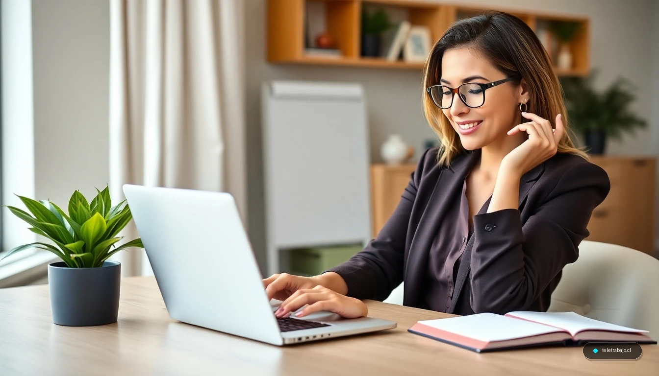Mujer profesional enviando una autocandidatura efectiva desde su oficina en casa