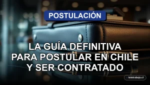 Guía profesional para postular a trabajos en Chile y ser contratado en 2026, sobre fondo de oficina corporativa.