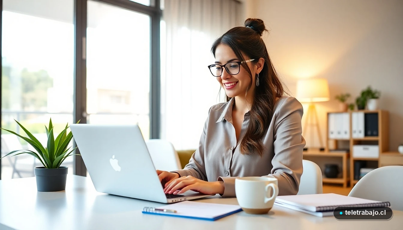 Profesional chilena realizando una autocandidatura efectiva desde su espacio de teletrabajo