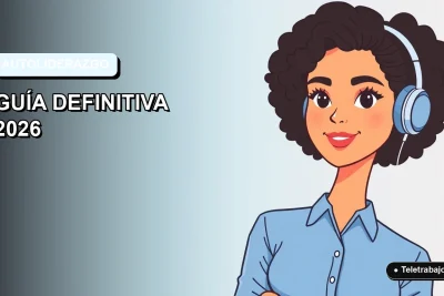 Ilustración plana vectorial de mujer profesional de teletrabajo con blusa azul, sobre fondo degradado suave azul claro. Concepto de autoliderazgo y productividad.