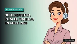 Ilustración plana vectorial de una mujer profesional chilena trabajando de forma remota con scripts de Office en su computador, fondo con gradiente suave.