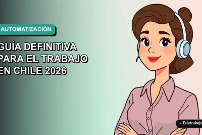 Ilustración plana vectorial de una mujer profesional chilena trabajando de forma remota con scripts de Office en su computador, fondo con gradiente suave.