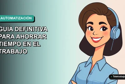 Ilustración vectorial plana de una trabajadora chilena sonriente con blusa azul, frente a un fondo degradado suave, representando la automatización de Outlook para ahorrar tiempo.