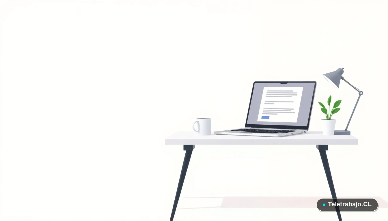 Escritorio moderno y minimalista con laptop, taza de café y planta, sobre fondo degradado mint, concepto de productividad y automatización digital.