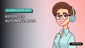 Ilustración vectorial plana premium de una profesional chilena de RRHH sonriendo, con un fondo degradado de color verde azulado, representando la automatización de reportes con Power Query.