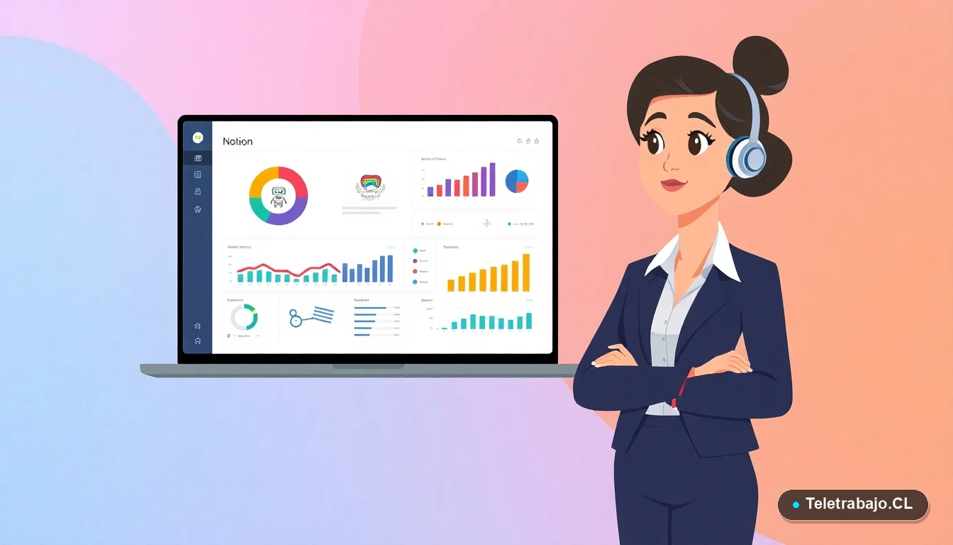 Mujer profesional chilena usando una plantilla de Power Query en Excel para automatizar reportes de recursos humanos, mostrando gráficos automatizados.