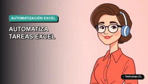 Ilustración vectorial plana estilo Corporate Memphis de una mujer profesional trabajando de forma remota junto a una plantilla de Excel, sobre un fondo degradado suave.