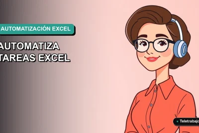 Ilustración vectorial plana estilo Corporate Memphis de una mujer profesional trabajando de forma remota junto a una plantilla de Excel, sobre un fondo degradado suave.