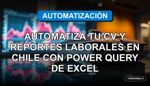 Automatización de currículum y reportes laborales en Chile usando Power Query de Excel en una oficina moderna.