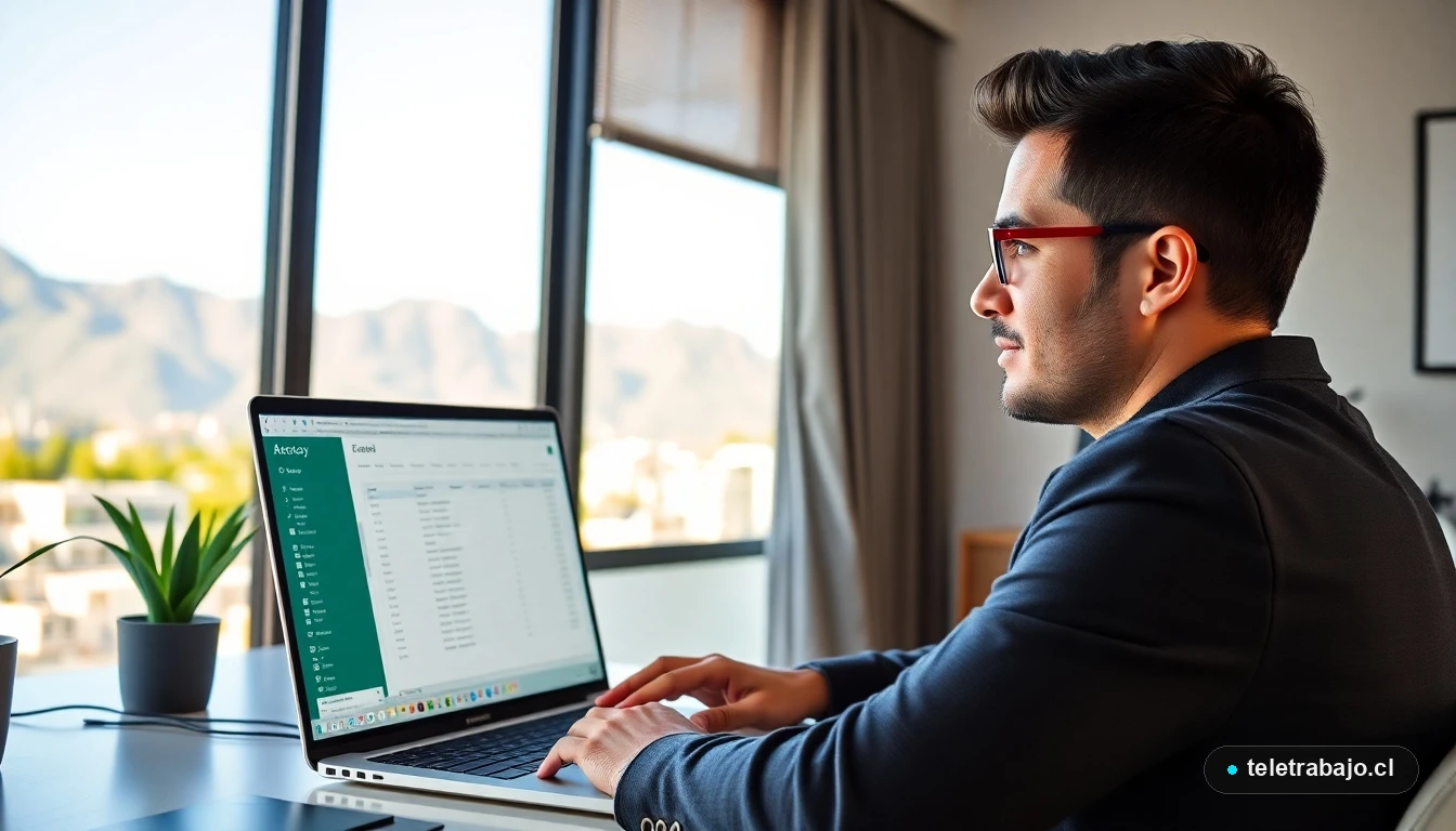 Profesional chileno utilizando Power Query de Excel para automatizar reportes laborales desde su home office