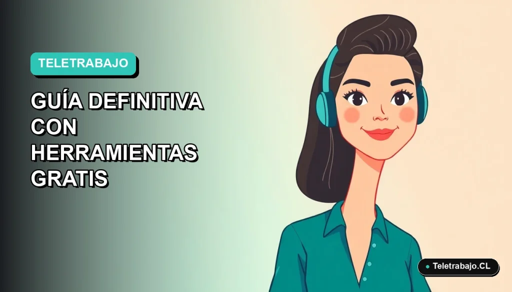 Ilustración plana de mujer chilena teletrabajando sonriendo, con fondo degradado azul verdoso. Concepto de automatización laboral.