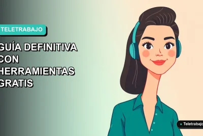 Ilustración plana de mujer chilena teletrabajando sonriendo, con fondo degradado azul verdoso. Concepto de automatización laboral.