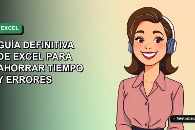 Ilustración plana de mujer profesional chilena sonriente, con fondo degradado azul y verde, representando automatización de trabajo con Excel.