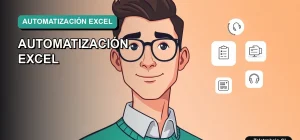 Ilustración vectorial plana premium de un trabajador remoto chileno junto a iconos de Power Query y Macros, sobre fondo degradado moderno, representando el dominio de Excel para el teletrabajo.