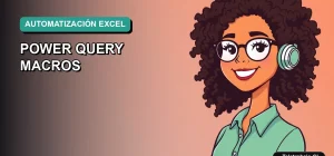 Ilustración vectorial plana premium de una profesional chilena analista de datos sonriendo, con fondo degradado azul verdoso, representando automatización de informes en Excel.