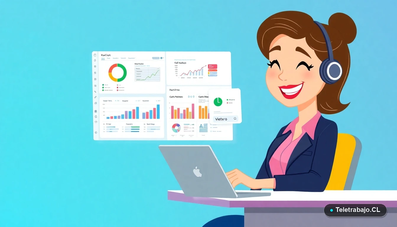 Mujer profesional automatizando reportes laborales en Excel con macros, estilo ilustración plana moderna.