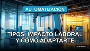 Automatización laboral en Chile 2026, impacto en el trabajo y adaptación profesional en oficina moderna.