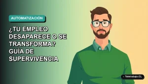 Ilustración plana corporativa de un trabajador chileno moderno mirando hacia un espacio vacío, representando la transformación del empleo por la automatización en 2026.
