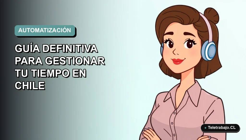 Ilustración plana corporativa de una mujer profesional chilena trabajando remotamente con un fondo degradado suave, concepto de automatización y productividad 2026.