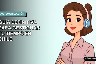 Ilustración plana corporativa de una mujer profesional chilena trabajando remotamente con un fondo degradado suave, concepto de automatización y productividad 2026.