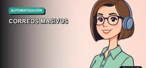 Ilustración vectorial plana de estilo Corporate Memphis mostrando a una trabajadora remota chilena sonriente, con fondo degradado azul verdoso, para artículo sobre automatización de correos en Outlook.