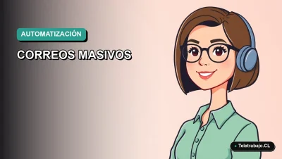Ilustración vectorial plana de estilo Corporate Memphis mostrando a una trabajadora remota chilena sonriente, con fondo degradado azul verdoso, para artículo sobre automatización de correos en Outlook.