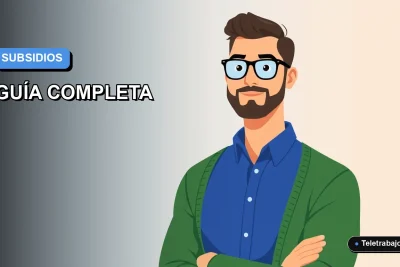 Ilustración vectorial plana de un hombre con camisa azul y suéter verde, sobre fondo degradado azul y gris, representando a un trabajador desempleado en Chile.