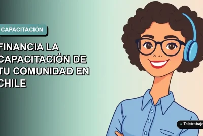 Ilustración vectorial plana de una trabajadora remota sonriente con blusa azul, sobre fondo degradado suave azul verdoso. Espacio negativo a la izquierda.