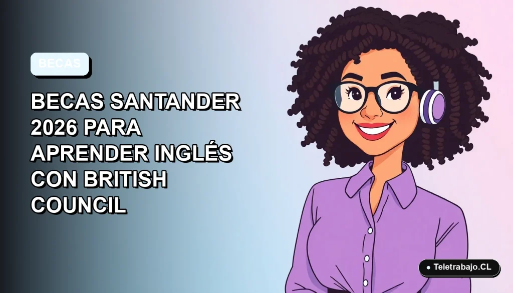 Ilustración plana de mujer profesional feliz con beca para aprender inglés con British Council, fondo degradado azul claro vacío.