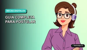 Ilustración plana vectorial de una mujer profesional trabajando de forma remota, con un fondo de gradiente suave azul verdoso.