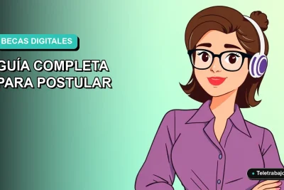 Ilustración plana vectorial de una mujer profesional trabajando de forma remota, con un fondo de gradiente suave azul verdoso.