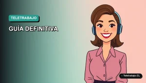 Ilustración vectorial plana moderna de una mujer trabajadora remota feliz, con fondo degradado suave azul verdoso. Estilo Corporativo Memphis.