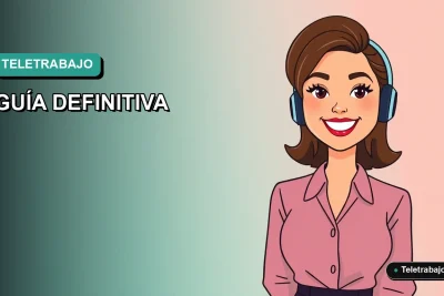 Ilustración vectorial plana moderna de una mujer trabajadora remota feliz, con fondo degradado suave azul verdoso. Estilo Corporativo Memphis.