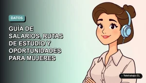 Ilustración vectorial plana de una mujer profesional chilena trabajando en tecnología de Big Data, con fondo degradado suave azul verdoso.