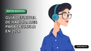 Ilustración plana de mujer profesional chilena de tecnología, con blusa azul y pelo corto, sobre fondo degradado verde y blanco, representando el éxito en Big Data.