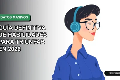 Ilustración plana de mujer profesional chilena de tecnología, con blusa azul y pelo corto, sobre fondo degradado verde y blanco, representando el éxito en Big Data.