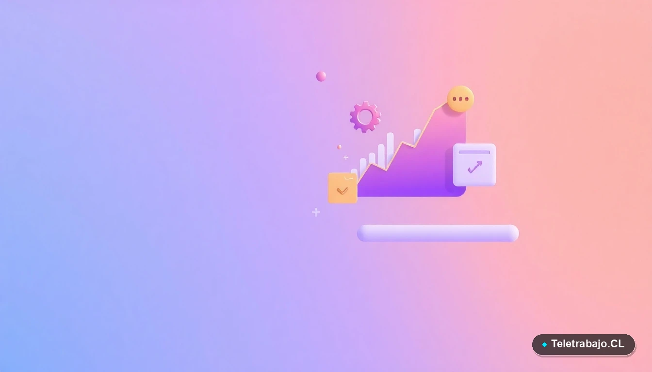 Composición abstracta de interfaz de usuario tecnológica con gráficos y iconos flotantes en tonos lavanda y durazno, sobre fondo degradado, concepto de habilidades digitales y bilingüismo.