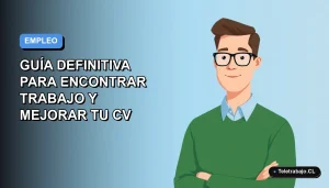 Ilustración vectorial plana de un trabajador remoto masculino con suéter verde, en estilo Corporate Memphis, sobre fondo degradado azul. Guía para Black Friday Laboral en Chile 2026.