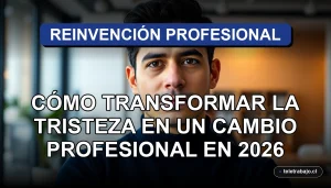 Hombre profesional latino en oficina moderna con expresión pensativa, concepto de cambio de carrera y Blue Monday en Chile 2026