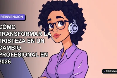 Ilustración plana corporativa de una mujer profesional chilena con expresión pensativa, mirando hacia un espacio vacío con fondo degradado lavanda y azul, concepto de Blue Monday y cambio de carrera 2026.