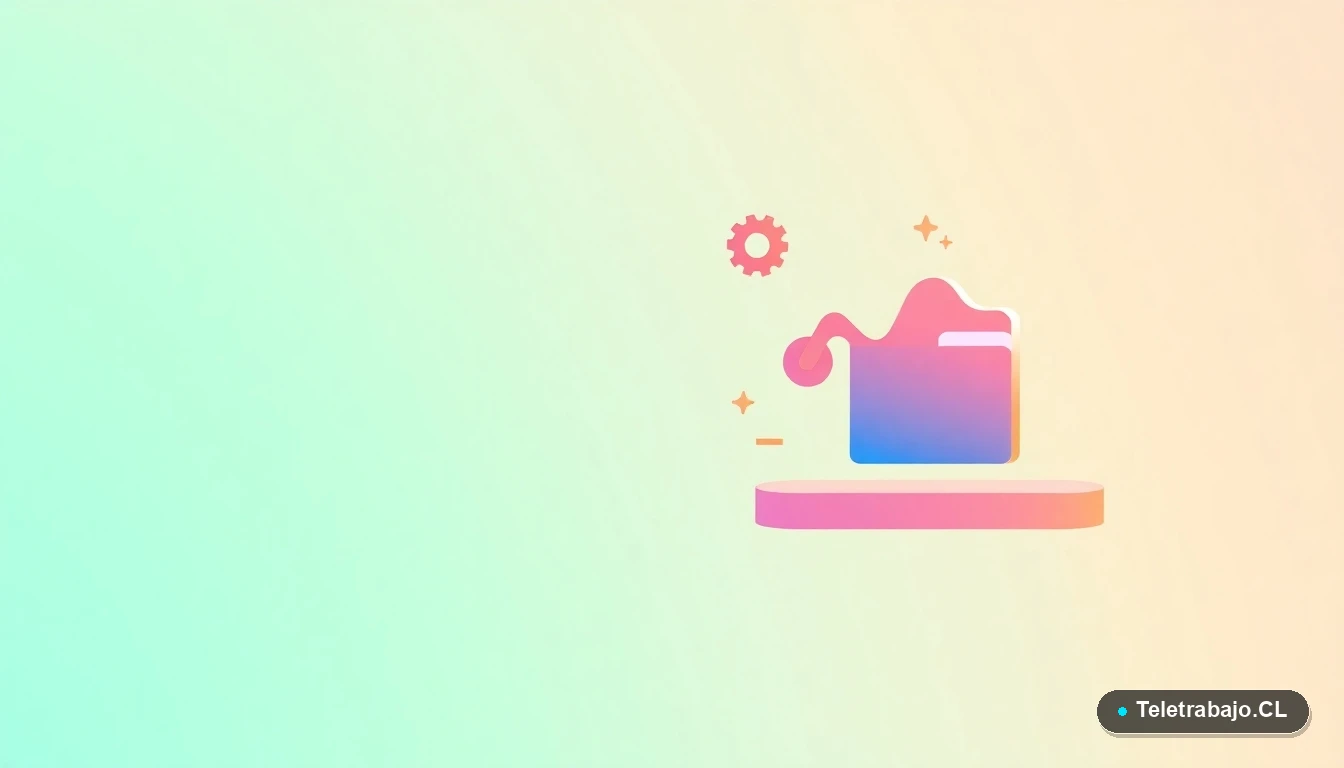 Elementos de interfaz de usuario abstractos y minimalistas en estilo vectorial plano, gráfico ascendente, engranaje y carpeta, sobre fondo degradado verde menta, representando crecimiento y planificación profesional.